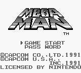 Mega Man: Dr Wily's Revenge title screen for GameBoy